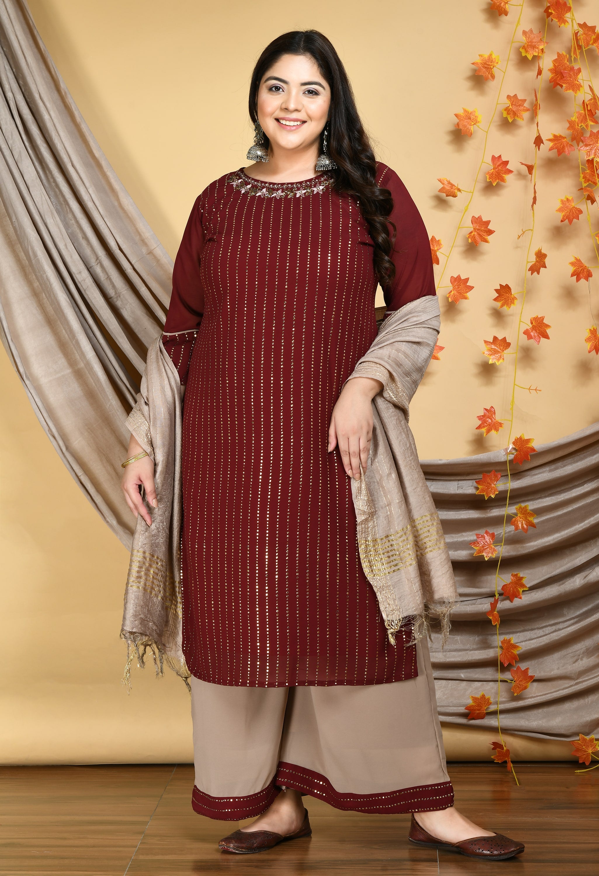 Plus Size Blush Pink Mukaish Printed kurta main image 1