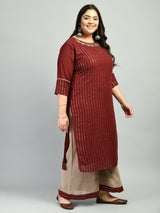 Plus Size Mukaish Embellished Maroon Kurta Set