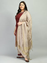 Plus Size Mukaish Embellished Maroon Kurta Set