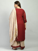 Plus Size Mukaish Embellished Maroon Kurta Set