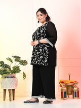 Plus Size Black Sequin Embroidered Kurta Set with Dupatta