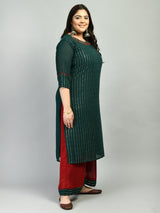 Plus Size Mukaish Embellished Bottle Green Kurta Set