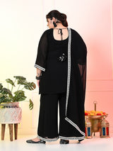 Plus Size Black Sequin Embroidered Kurta Set with Dupatta