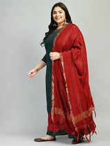 Plus Size Mukaish Embellished Bottle Green Kurta Set