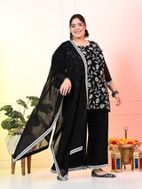 Plus Size Black Sequin Embroidered Kurta Set with Dupatta