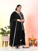 Plus Size Black Sequin Embroidered Kurta Set with Dupatta
