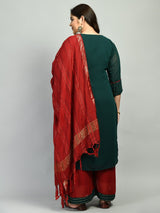 Plus Size Mukaish Embellished Bottle Green Kurta Set