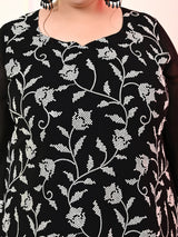 Plus Size Black Sequin Embroidered Kurta Set with Dupatta