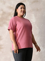 Plus Size Classic Dark Pink Relaxed Fit T-Shirt