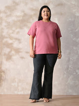 Plus Size Classic Dark Pink Relaxed Fit T-Shirt