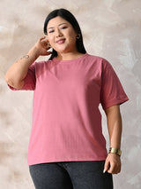 Plus Size Classic Dark Pink Relaxed Fit T-Shirt