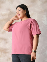 Plus Size Classic Dark Pink Relaxed Fit T-Shirt