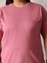 Plus Size Classic Dark Pink Relaxed Fit T-Shirt
