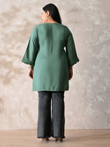 Sage Green Relaxed Fit Scalloped Rayon Kurta