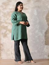 Sage Green Relaxed Fit Scalloped Rayon Kurta