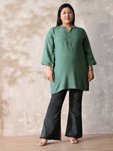 Sage Green Relaxed Fit Scalloped Rayon Kurta