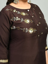 Plus Size Brown Coffee Three Sequin Kurta Set with Dupatta