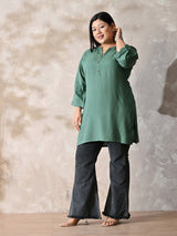 Sage Green Relaxed Fit Scalloped Rayon Kurta