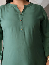 Sage Green Relaxed Fit Scalloped Rayon Kurta