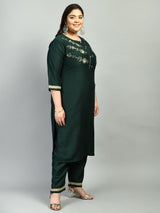 Plus Size Bottle Green Three Sequin Kurta Set