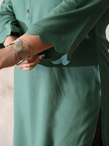 Sage Green Relaxed Fit Scalloped Rayon Kurta