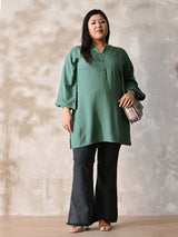 Sage Green Relaxed Fit Scalloped Rayon Kurta