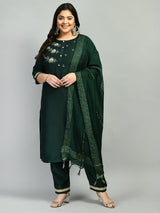 Plus Size Bottle Green Three Sequin Kurta Set