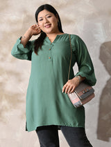 Sage Green Relaxed Fit Scalloped Rayon Kurta