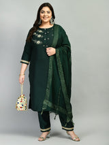 Plus Size Bottle Green Three Sequin Kurta Set
