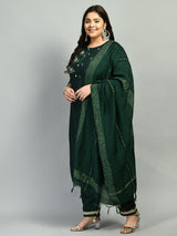 Plus Size Bottle Green Three Sequin Kurta Set