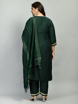 Plus Size Bottle Green Three Sequin Kurta Set
