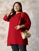 Crimson Maroon Relaxed Fit Scalloped Rayon Kurta