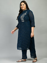 Plus Size Heavy Georgette Teal Kurta Set with Dupatta