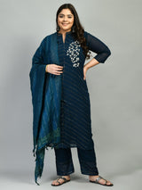 Plus Size Heavy Georgette Teal Kurta Set with Dupatta