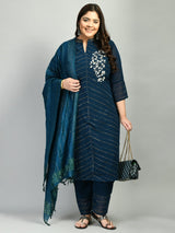Plus Size Heavy Georgette Teal Kurta Set with Dupatta