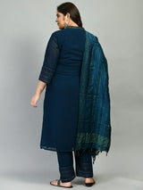 Plus Size Heavy Georgette Teal Kurta Set with Dupatta
