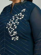 Plus Size Heavy Georgette Teal Kurta Set with Dupatta