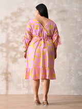 Candy Blossom V-Neck Moss Crepe Dress