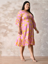 Candy Blossom V-Neck Moss Crepe Dress