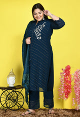 Plus Size Heavy Georgette Teal Kurta Set with Dupatta