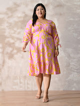 Candy Blossom V-Neck Moss Crepe Dress