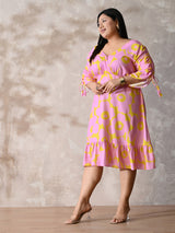 Candy Blossom V-Neck Moss Crepe Dress