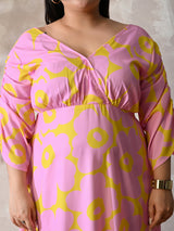 Candy Blossom V-Neck Moss Crepe Dress