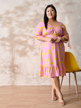 Candy Blossom V-Neck Moss Crepe Dress