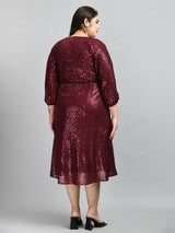 Plus Size Wine Sequence Wrap Dress