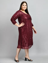 Plus Size Wine Sequence Wrap Dress