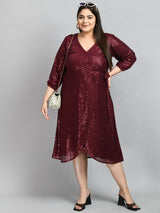 Plus Size Wine Sequence Wrap Dress