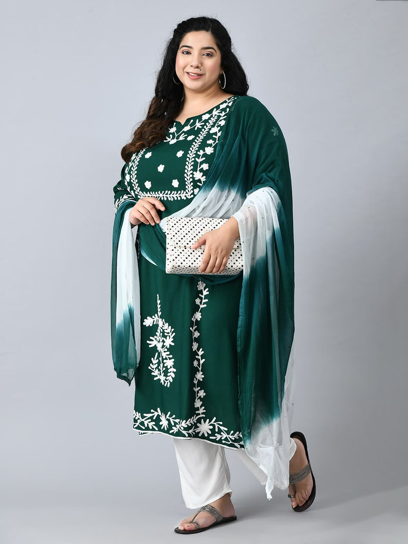 Poetic Green Embroidered Kurta Pant Set with Dupatta