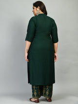 Plus Size Collared Bottle Green Kurta Palazzo Set