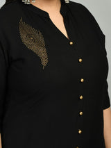 Plus Size Collared Black Kurta Palazzo Set